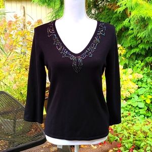Carducci black sweater w/ rainbow beading, M